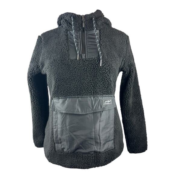 NWT Eddie Bauer Chilali Hooded Fleece Anorak Pullover Black Women's Size Small - Picture 13 of 13